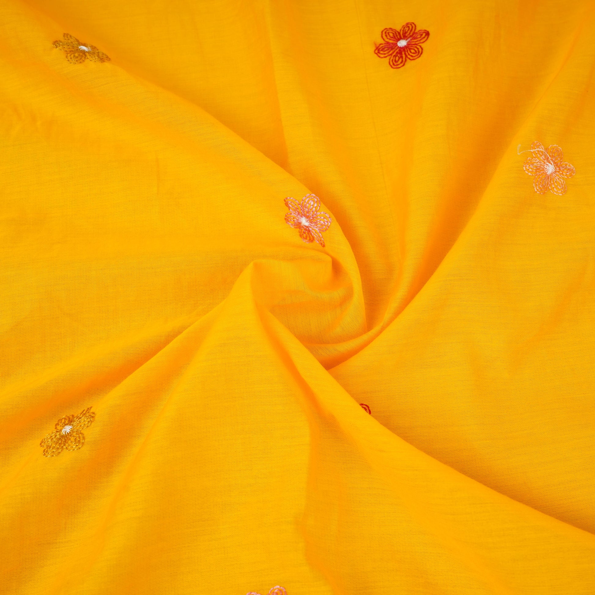 Yellow floral embroidery motif Mul Chanderi Fabric DC-29673 - TradeUNO