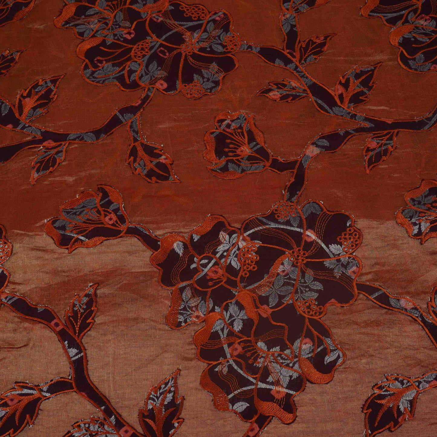 Rust Brown Applique Work Tissue Fabric YHF-32812