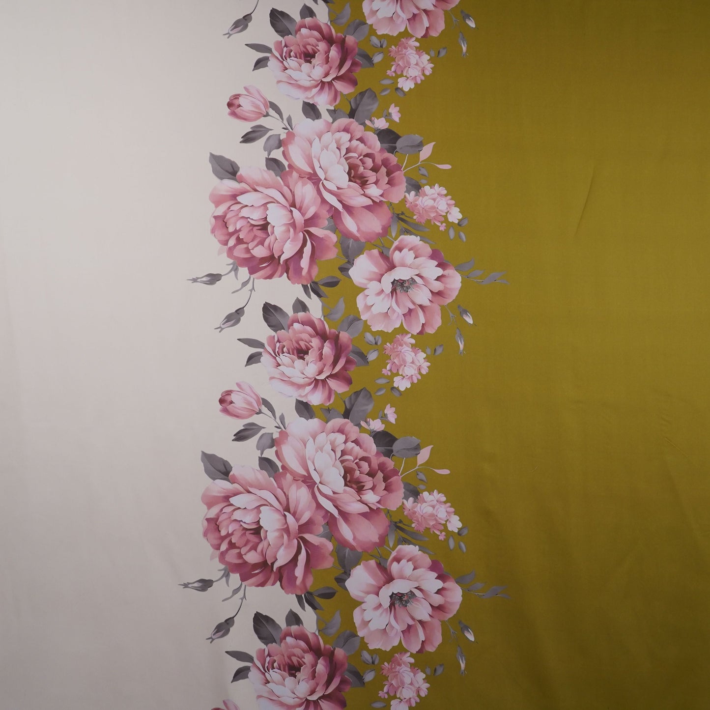 Cream with Mehendi Green floral print Modal Silk Fabric MTF-31497