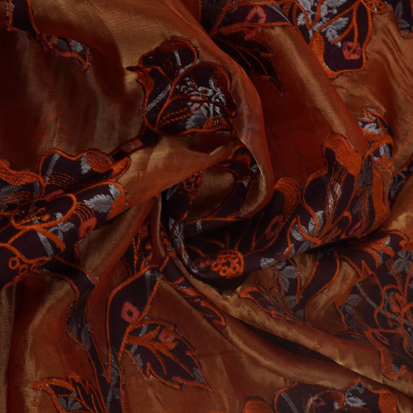 Rust Brown Applique Work Tissue Fabric YHF-32812