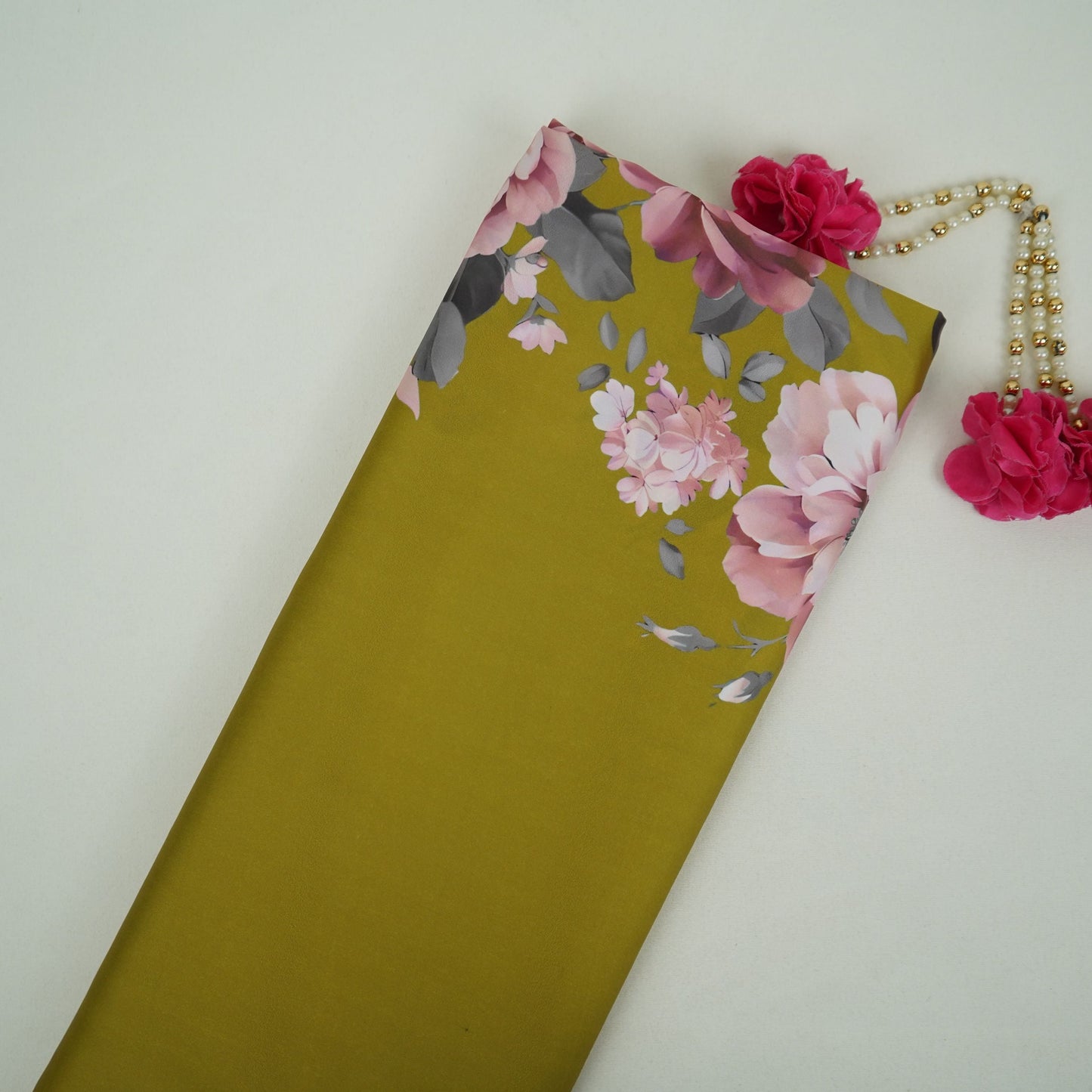 Cream with Mehendi Green floral print Modal Silk Fabric MTF-31497