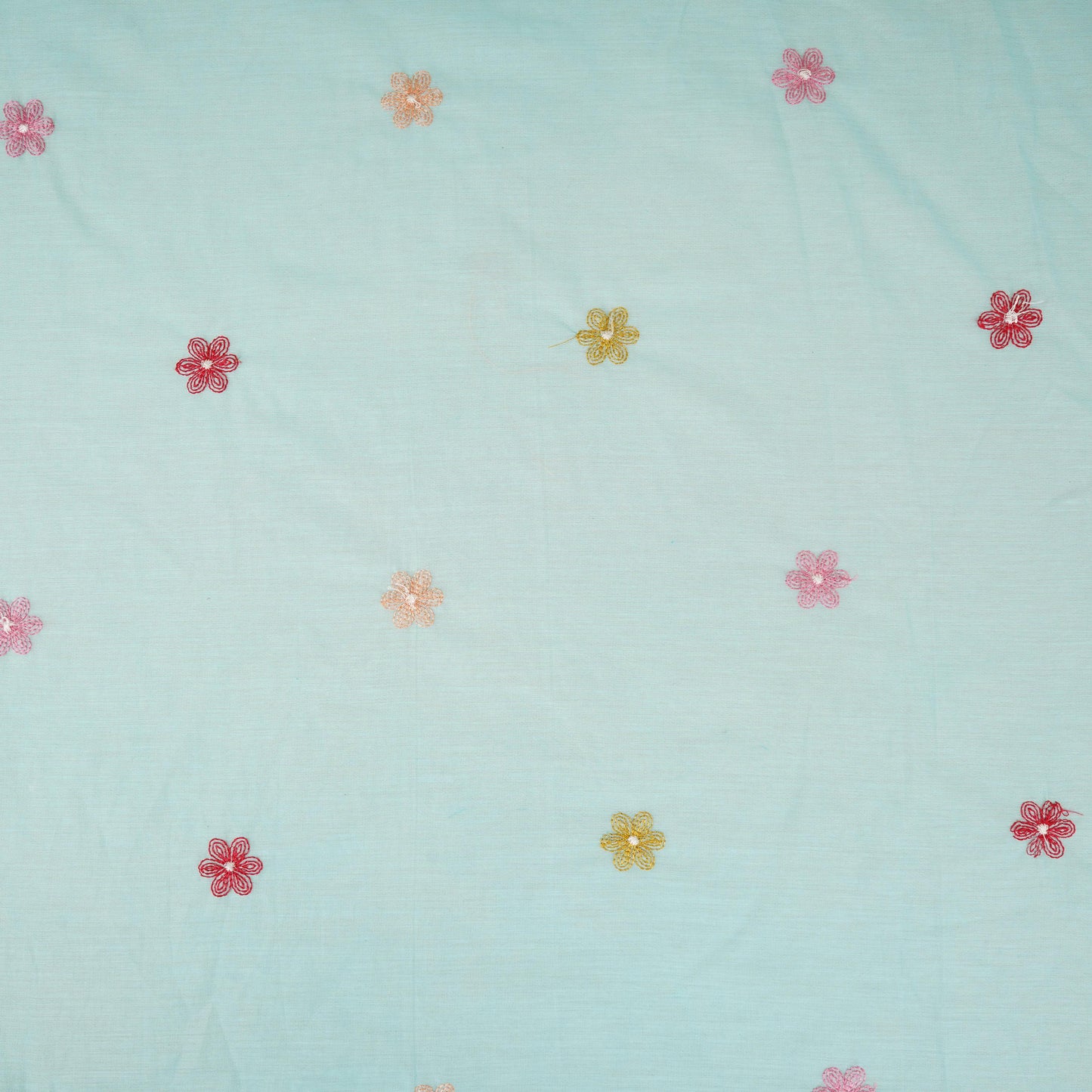 Sky Blue floral embroidery motif Mul Chanderi Fabric DC-29675