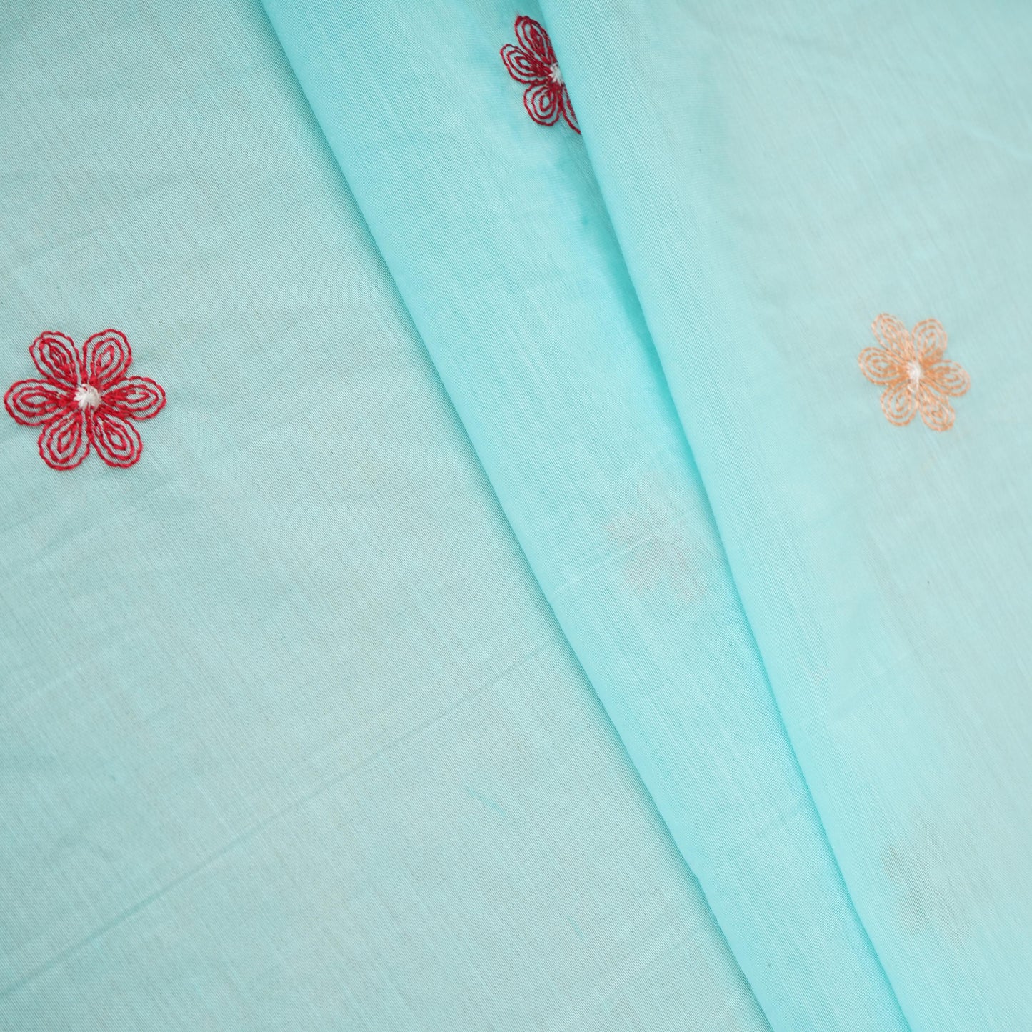 Sky Blue floral embroidery motif Mul Chanderi Fabric DC-29675