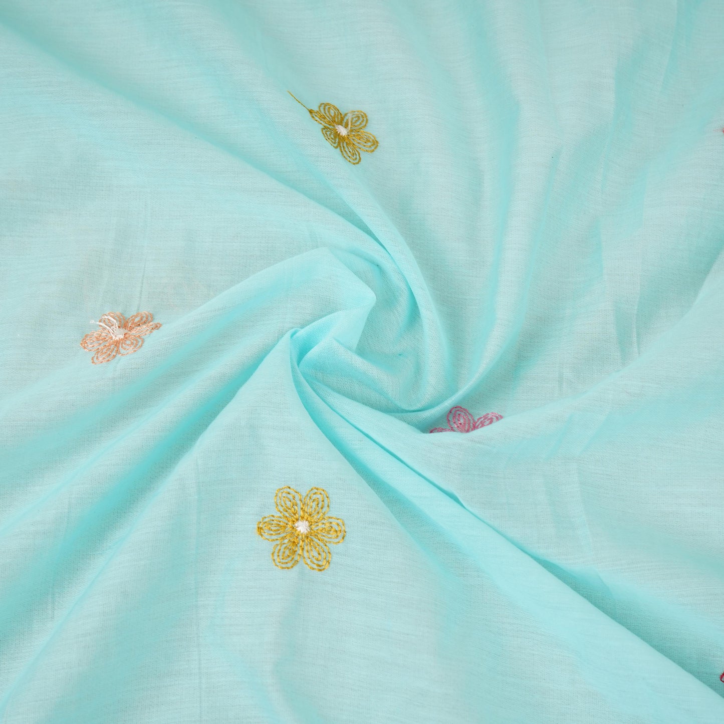 Sky Blue floral embroidery motif Mul Chanderi Fabric DC-29675