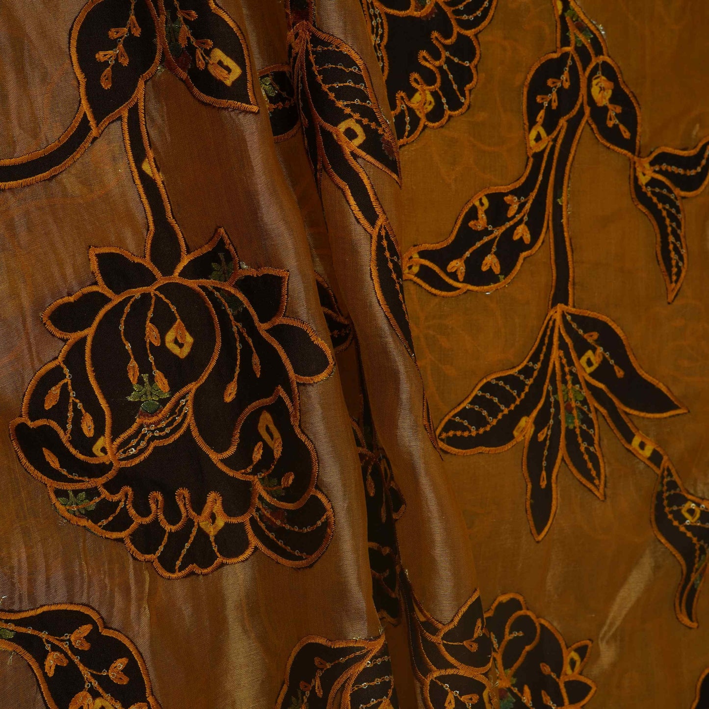 Antique Gold Applique Work Tissue Fabric YHF-32813