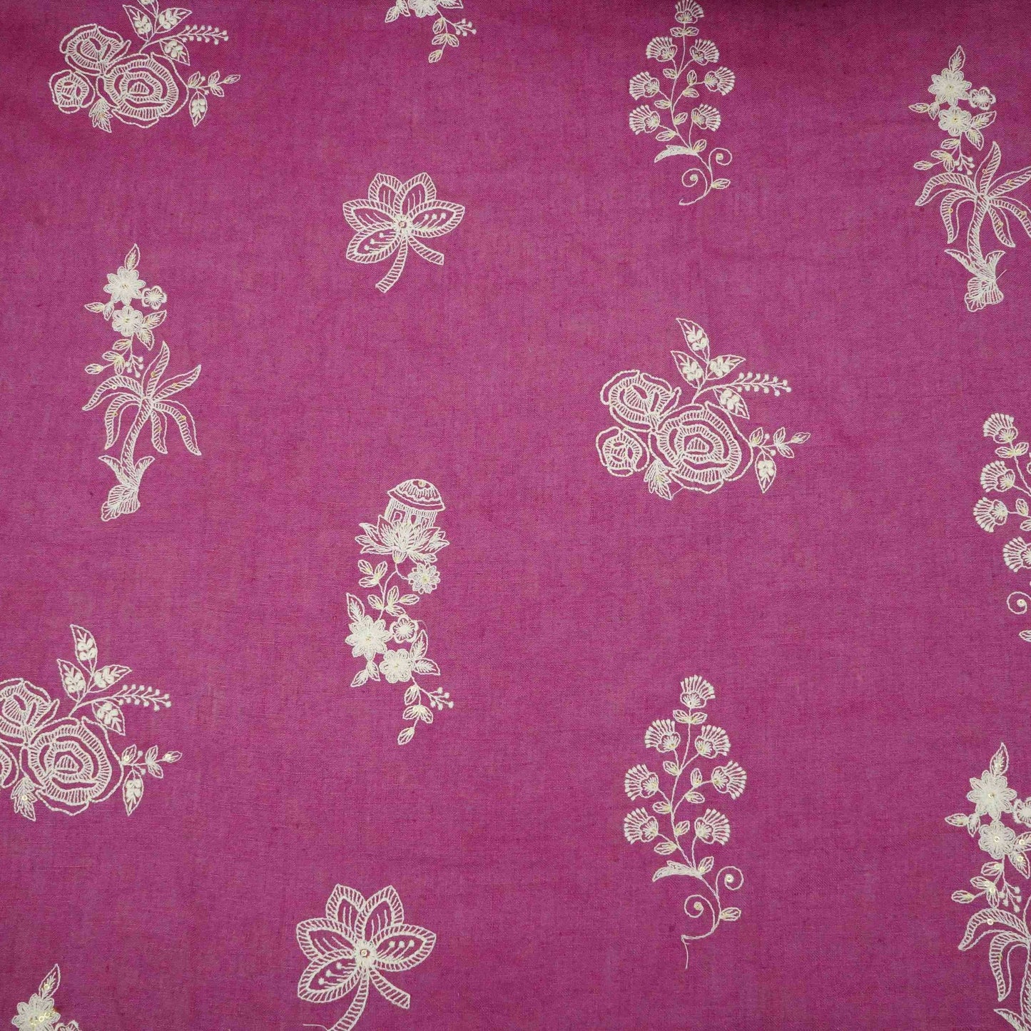 Magenta thread embroidery Pure Linen Fabric SN-31244