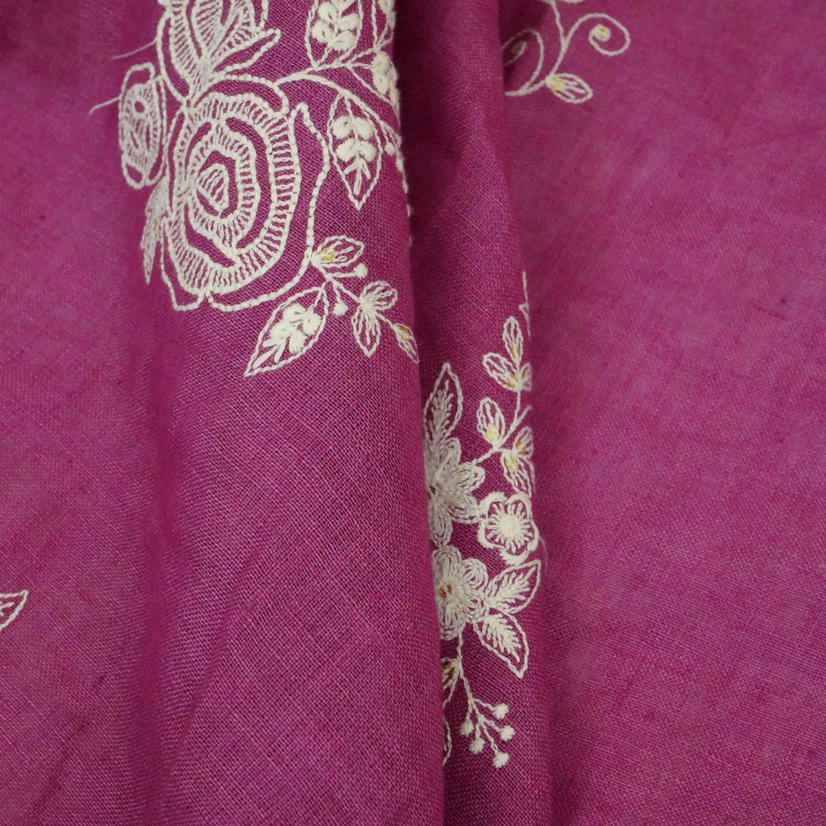 Magenta thread embroidery Pure Linen Fabric SN-31244 - TradeUNO