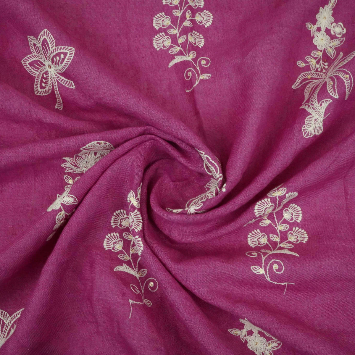 Magenta thread embroidery Pure Linen Fabric SN-31244 - TradeUNO