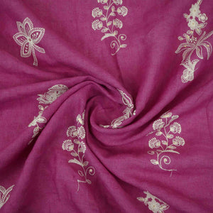Magenta thread embroidery Pure Linen Fabric SN-31244 - TradeUNO