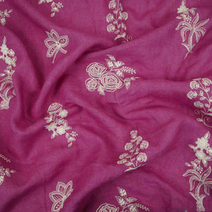 Magenta thread embroidery Pure Linen Fabric SN-31244 - TradeUNO