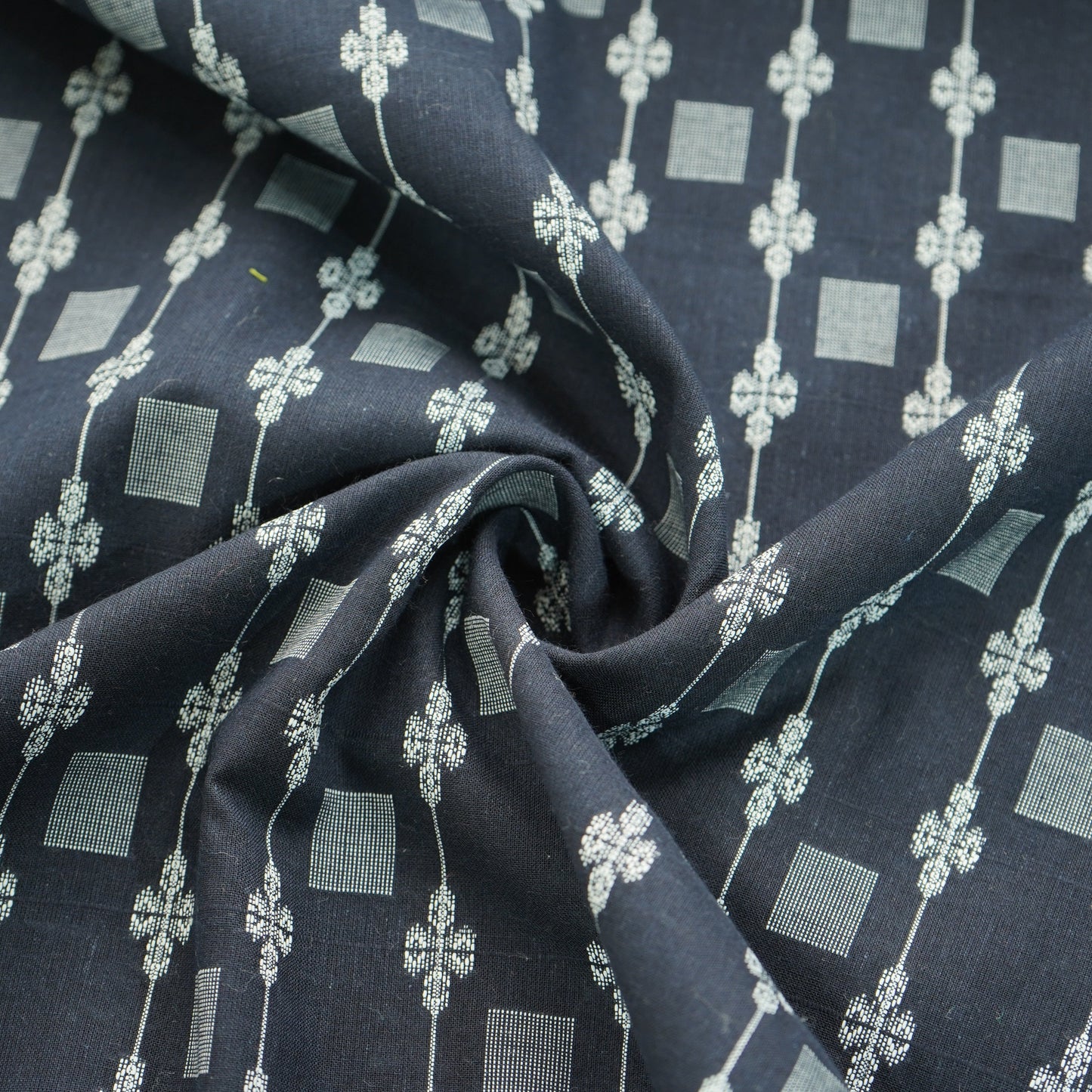 Blue Floral Geometrical Silver Dobby Embroidery Cotton Fabric 16436