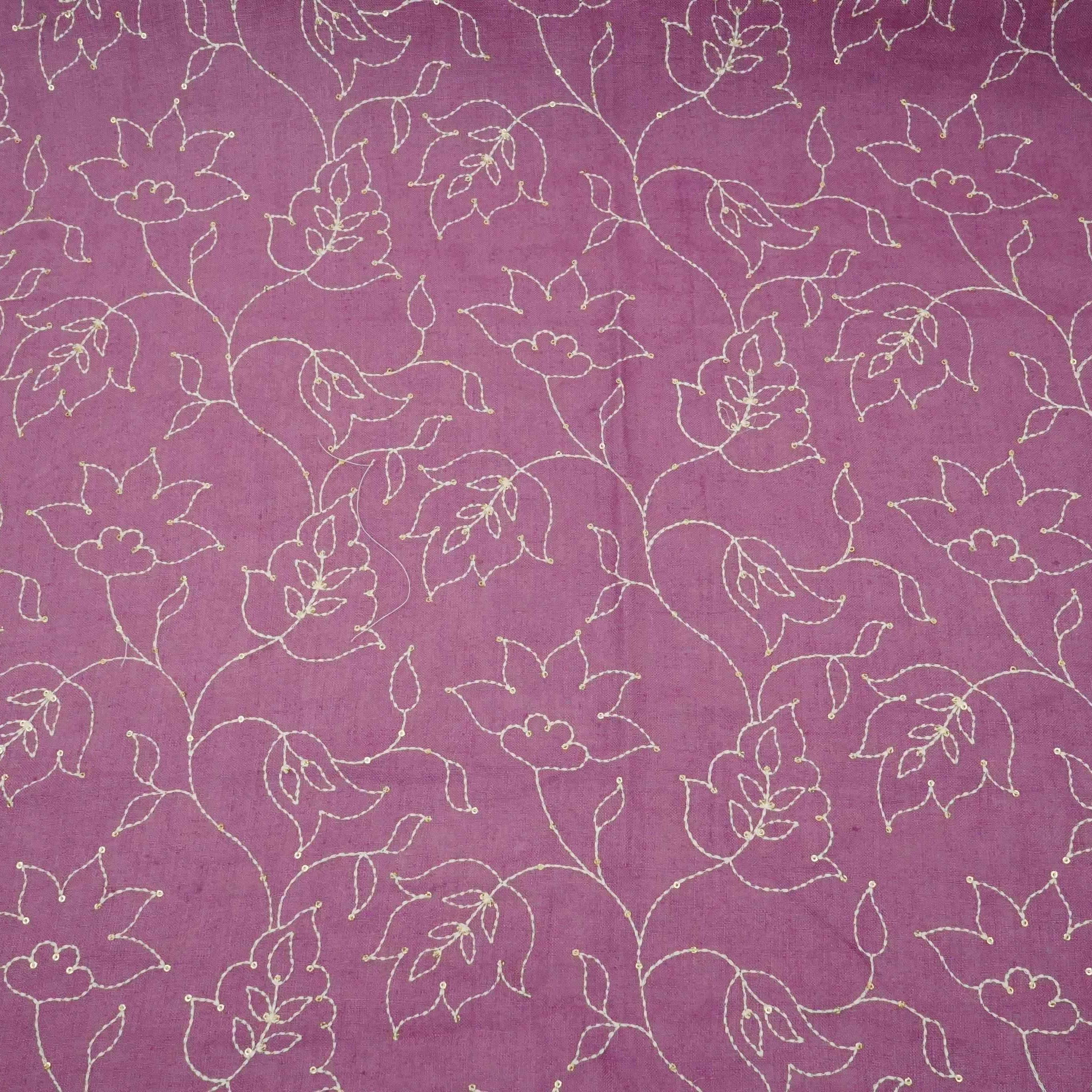 Lavender thread embroidery Pure Linen Fabric SN-31239 - TradeUNO