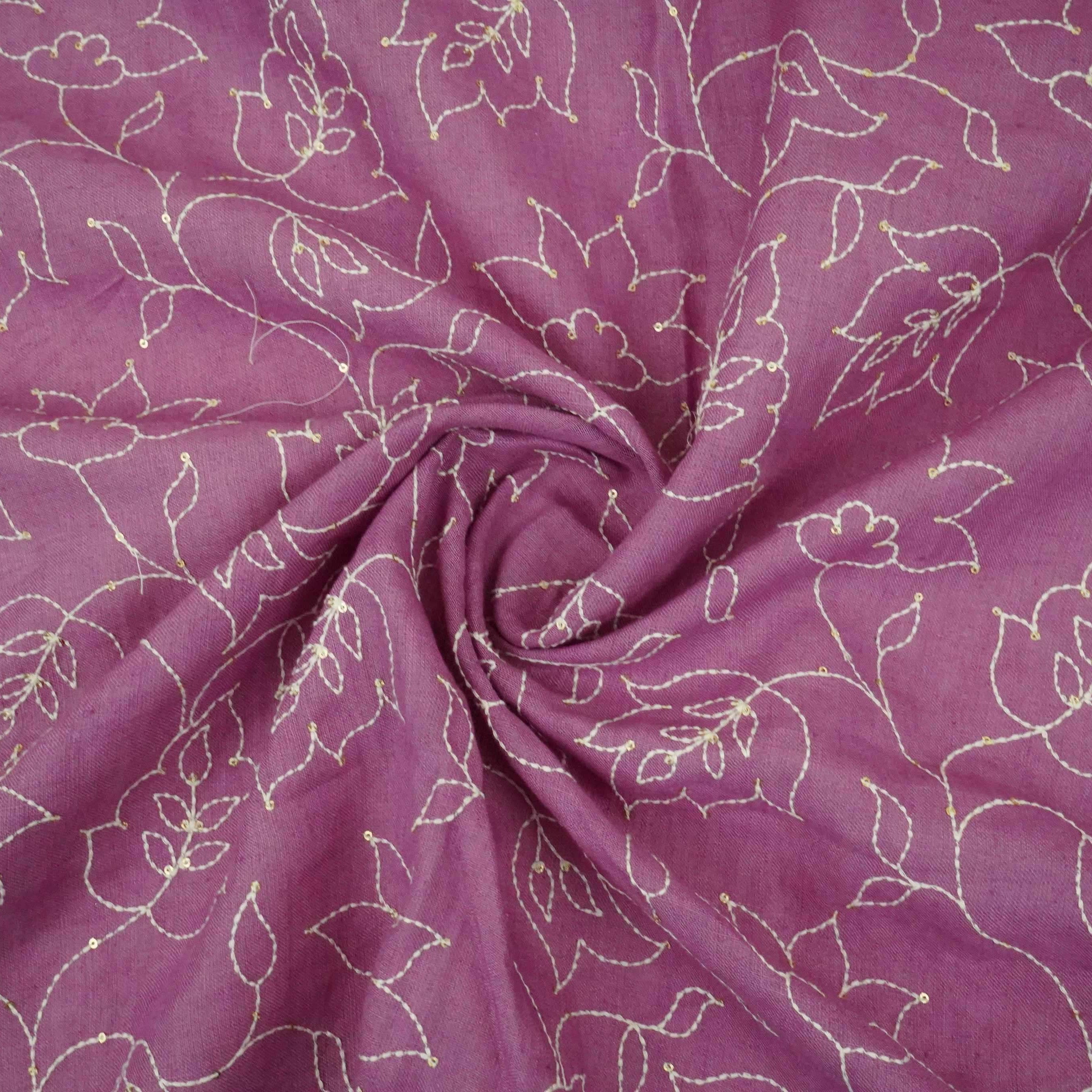 Lavender thread embroidery Pure Linen Fabric SN-31239 - TradeUNO