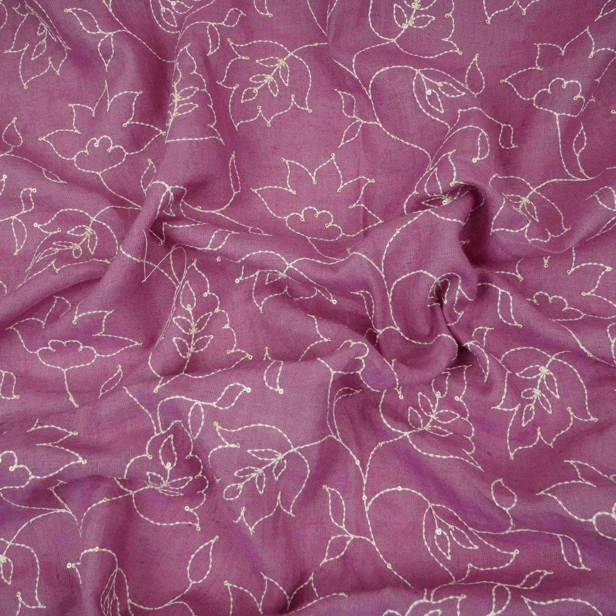 Lavender thread embroidery Pure Linen Fabric SN-31239 - TradeUNO