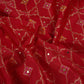 Red Mukesh Work with Jacquard Dupion Silk Tissue Fabric YHF-32822