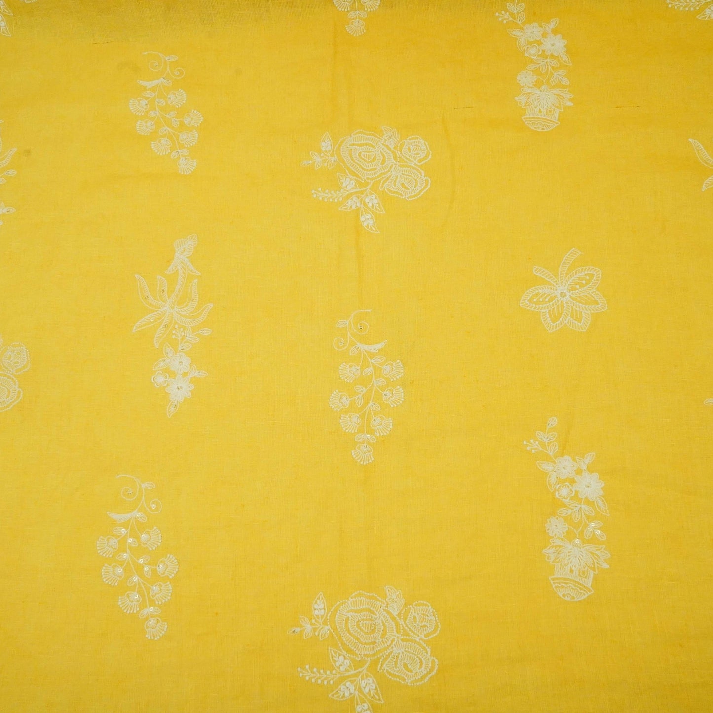 Mustard Yellow thread embroidery Pure Linen Fabric SN-31243