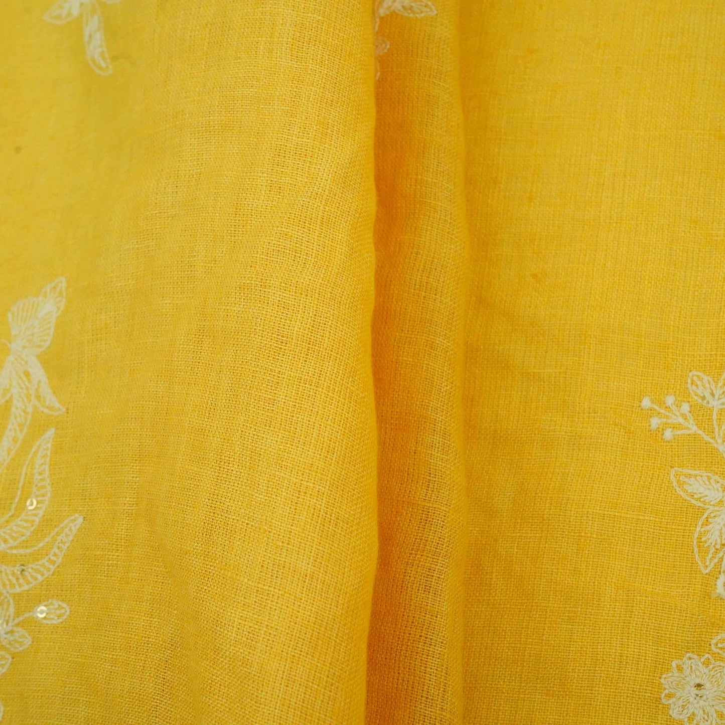 Mustard Yellow thread embroidery Pure Linen Fabric SN-31243