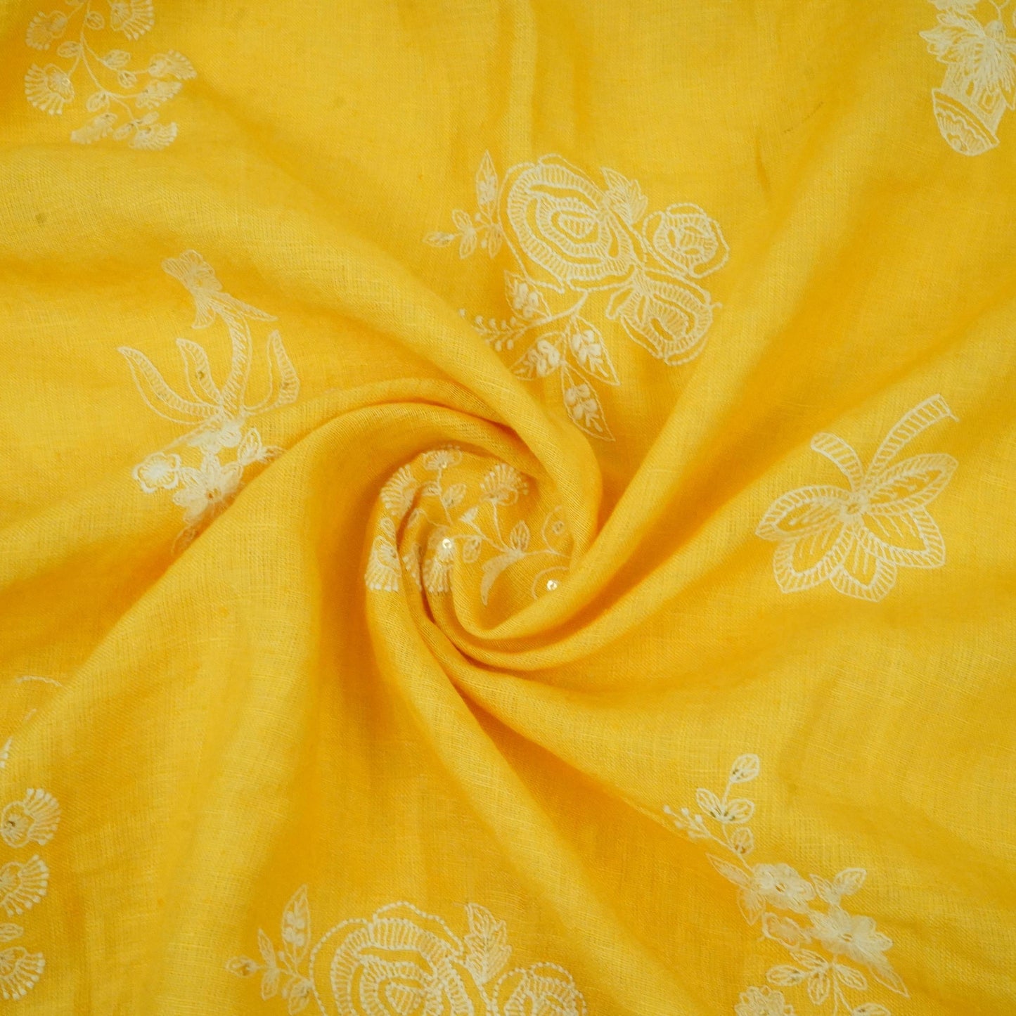 Mustard Yellow thread embroidery Pure Linen Fabric SN-31243