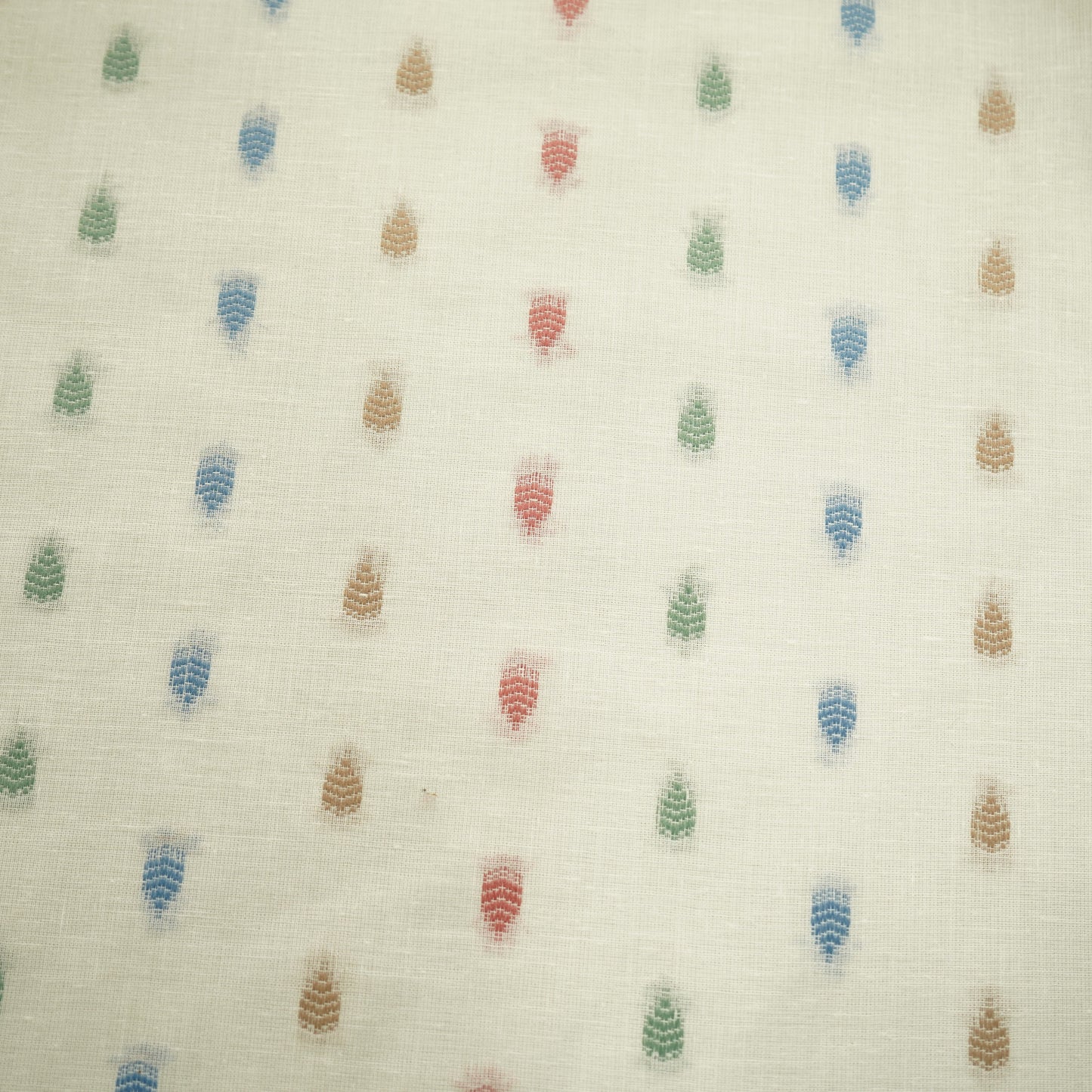 Off White Multicolor Buti Dobby Embroidery Dyeable Cotton Fabric