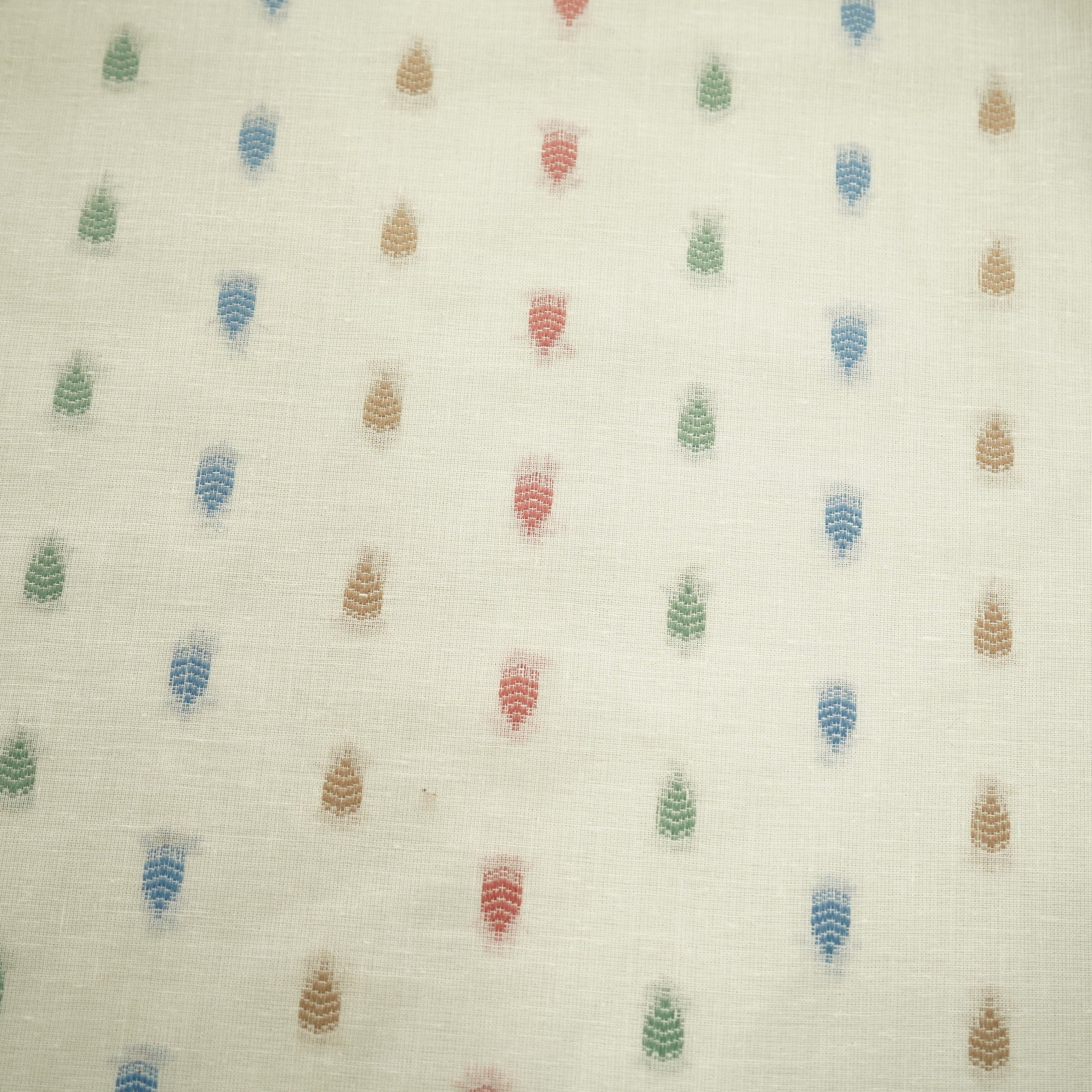 Off White Multicolor Buti Dobby Embroidery Dyeable Cotton Fabric
