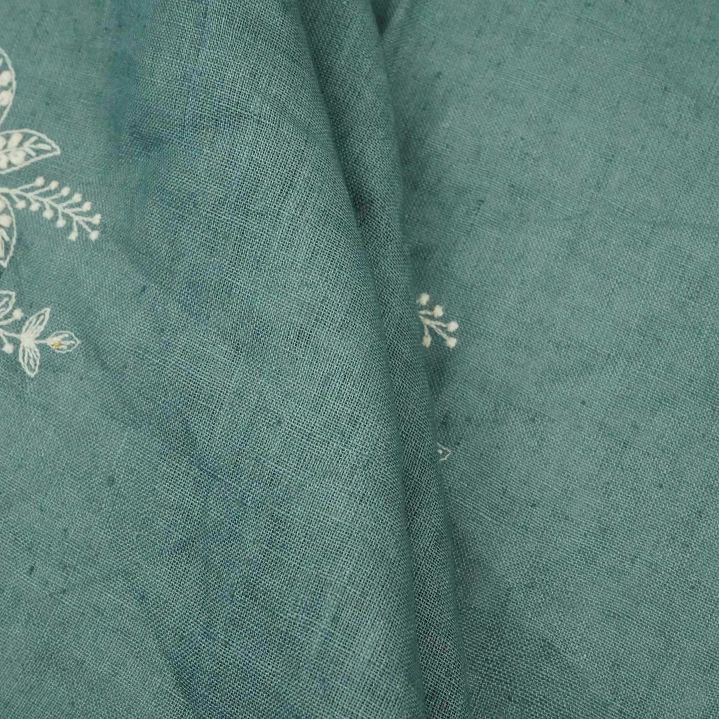 Dusty Denim thread embroidery Pure Linen Fabric SN-31245
