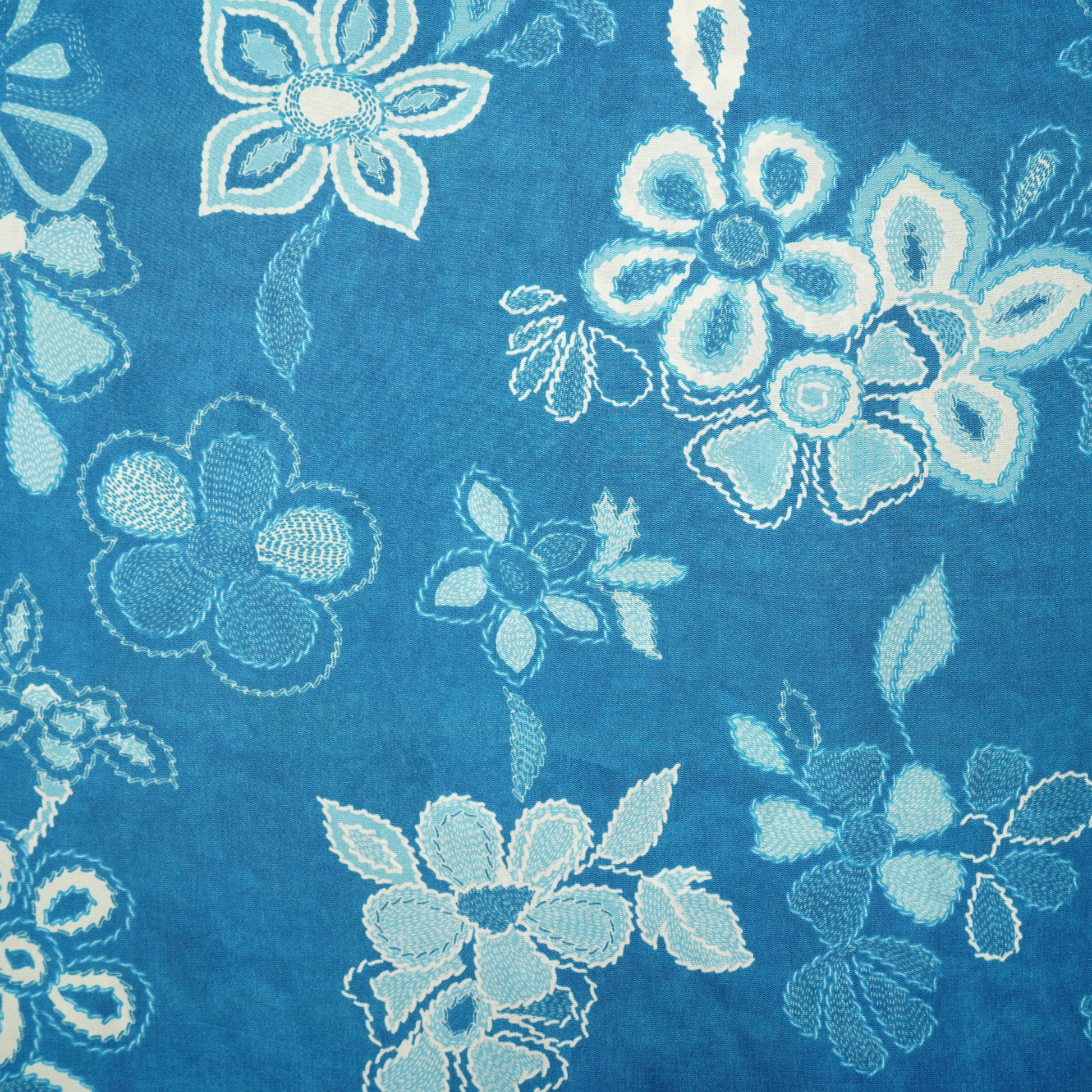 Blue Floral Print Crepe Fabric 17544