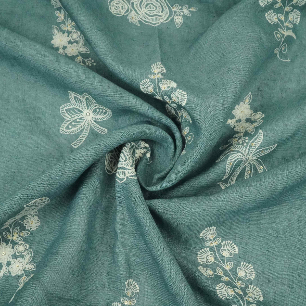 Dusty Denim thread embroidery Pure Linen Fabric SN-31245 - TradeUNO
