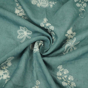 Dusty Denim thread embroidery Pure Linen Fabric SN-31245 - TradeUNO