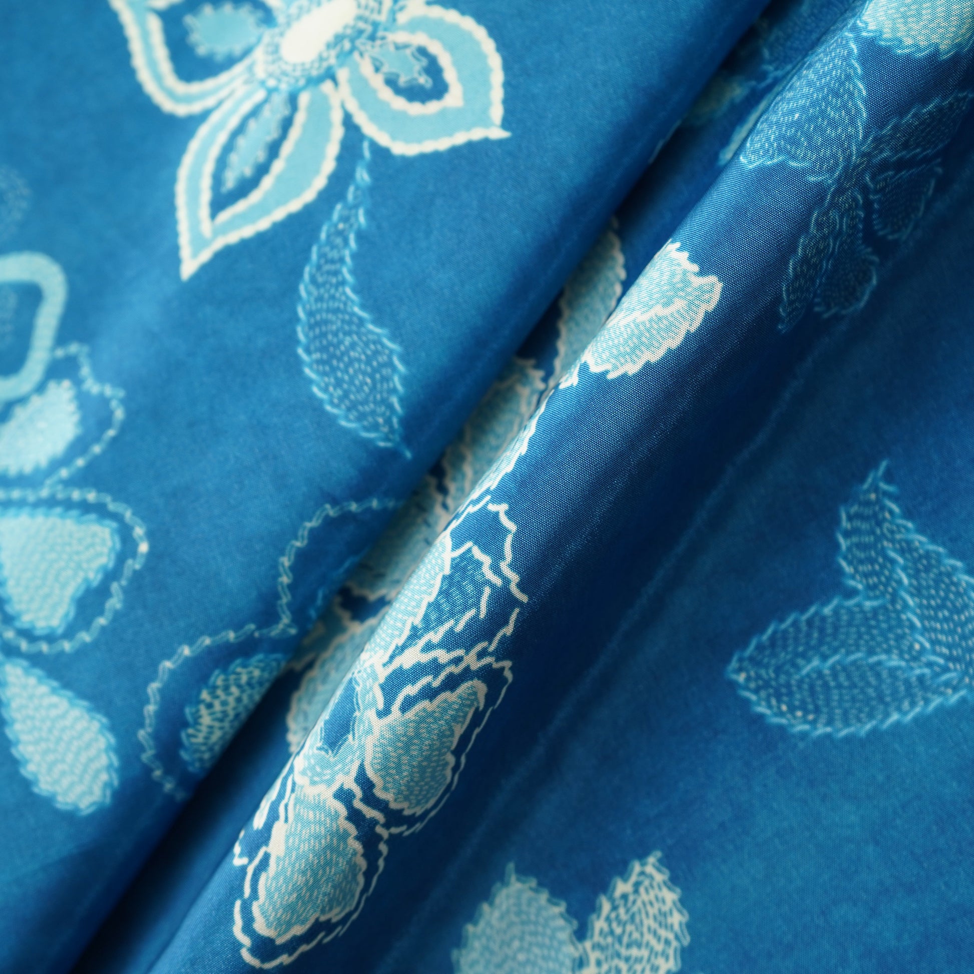 Blue Floral Print Crepe Fabric 17544