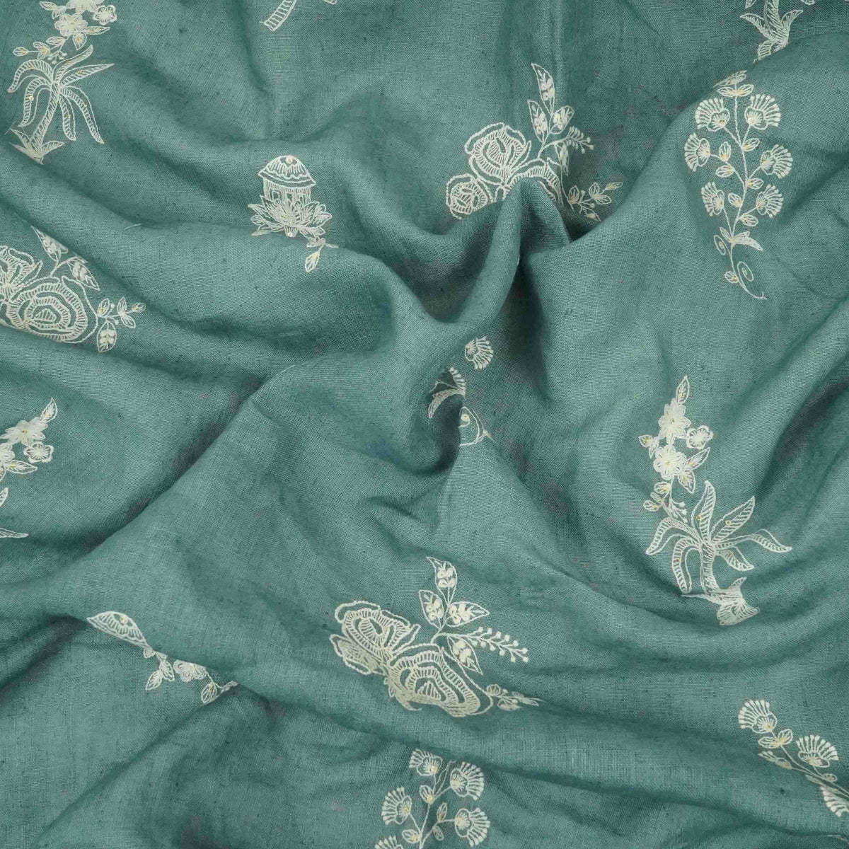 Dusty Denim thread embroidery Pure Linen Fabric SN-31245 - TradeUNO