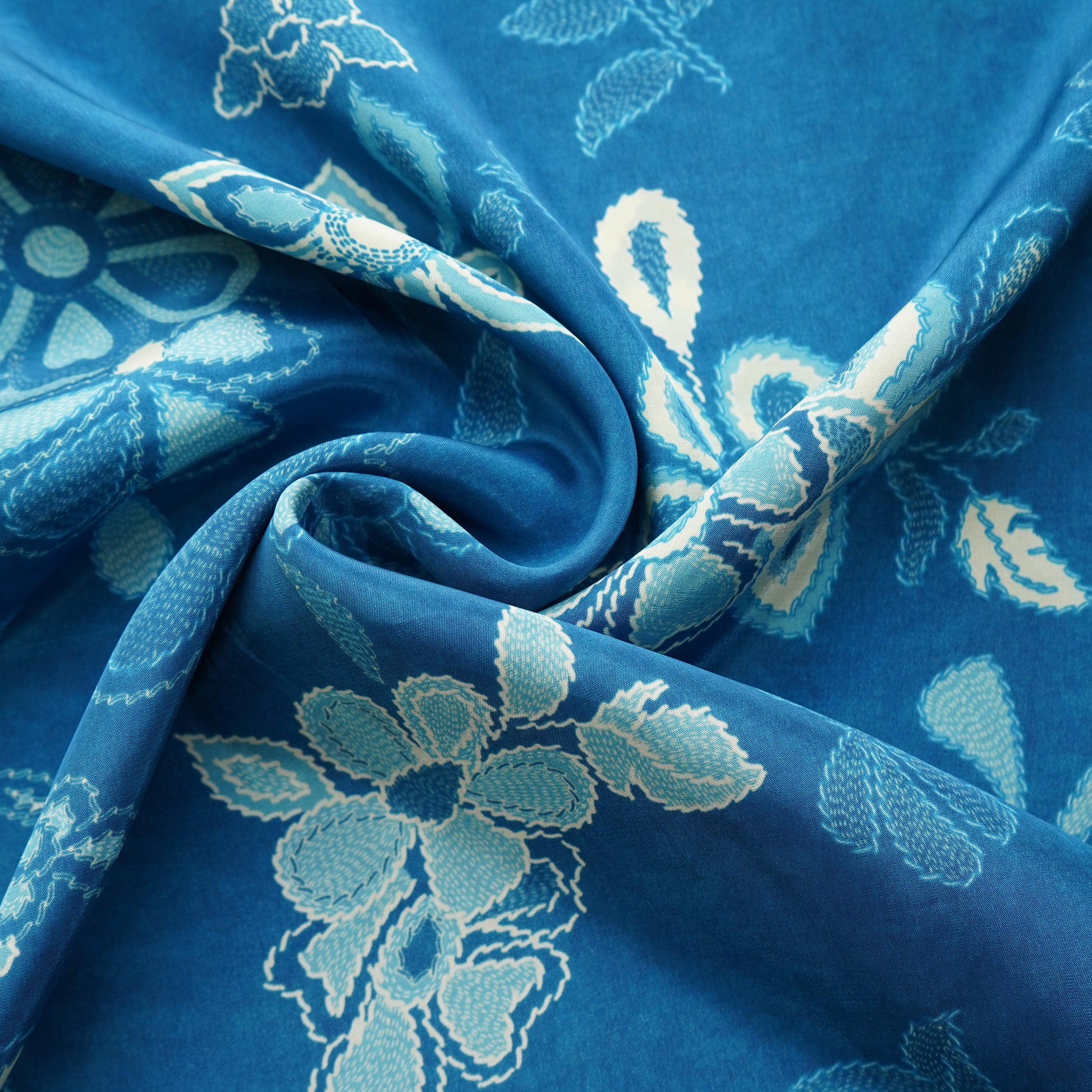 Blue Floral Print Crepe Fabric 17544