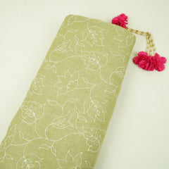 Sage Green thread embroidery Pure Linen Fabric SN-31241