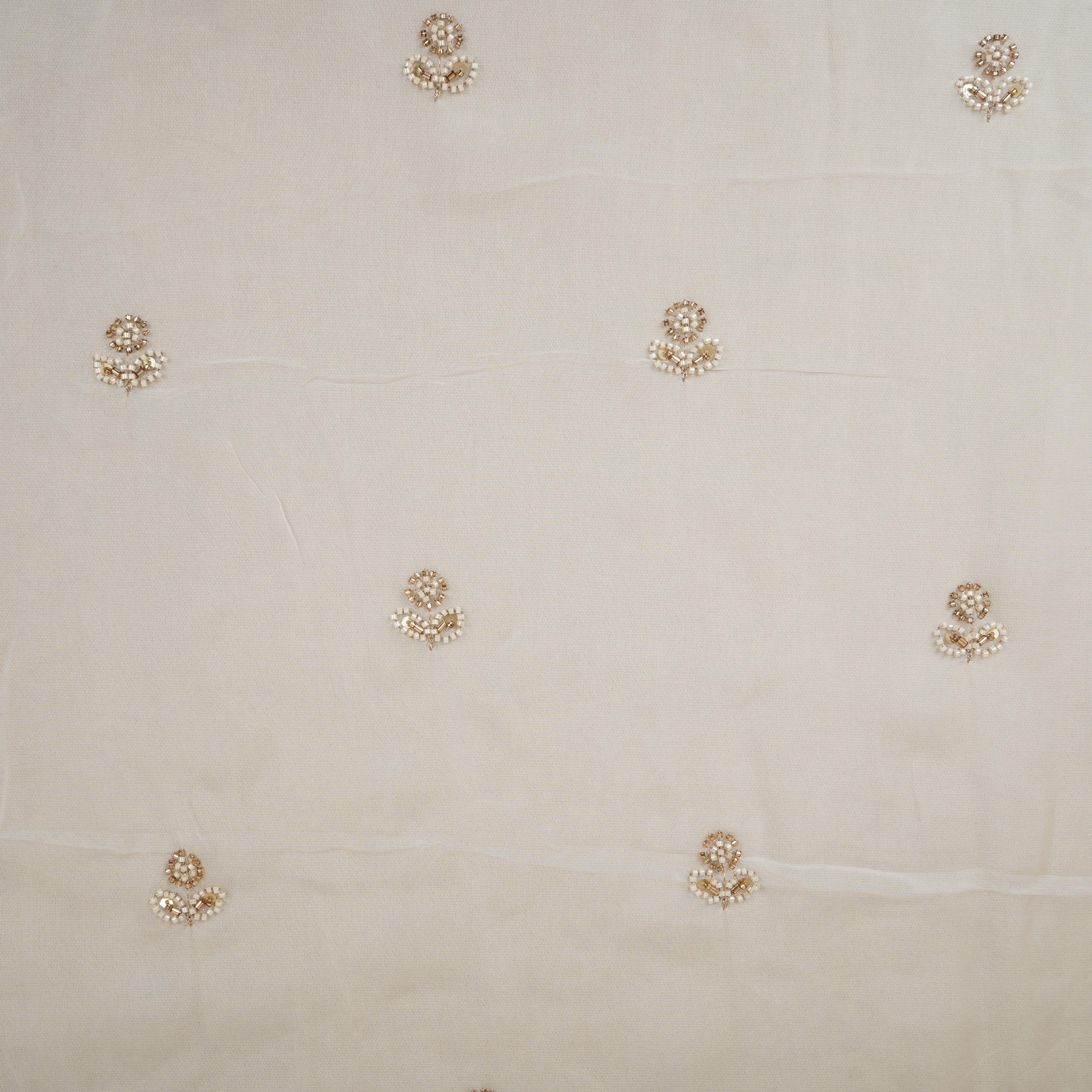White Cutdana embroidery Organza Fabric STF-29670 - TradeUNO