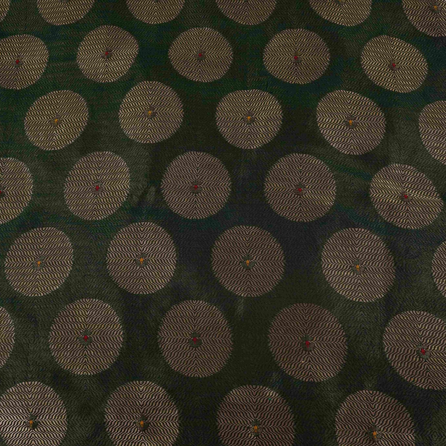 Bottle Green Zari Buta Dupion Silk Tissue Fabric YHF-32816