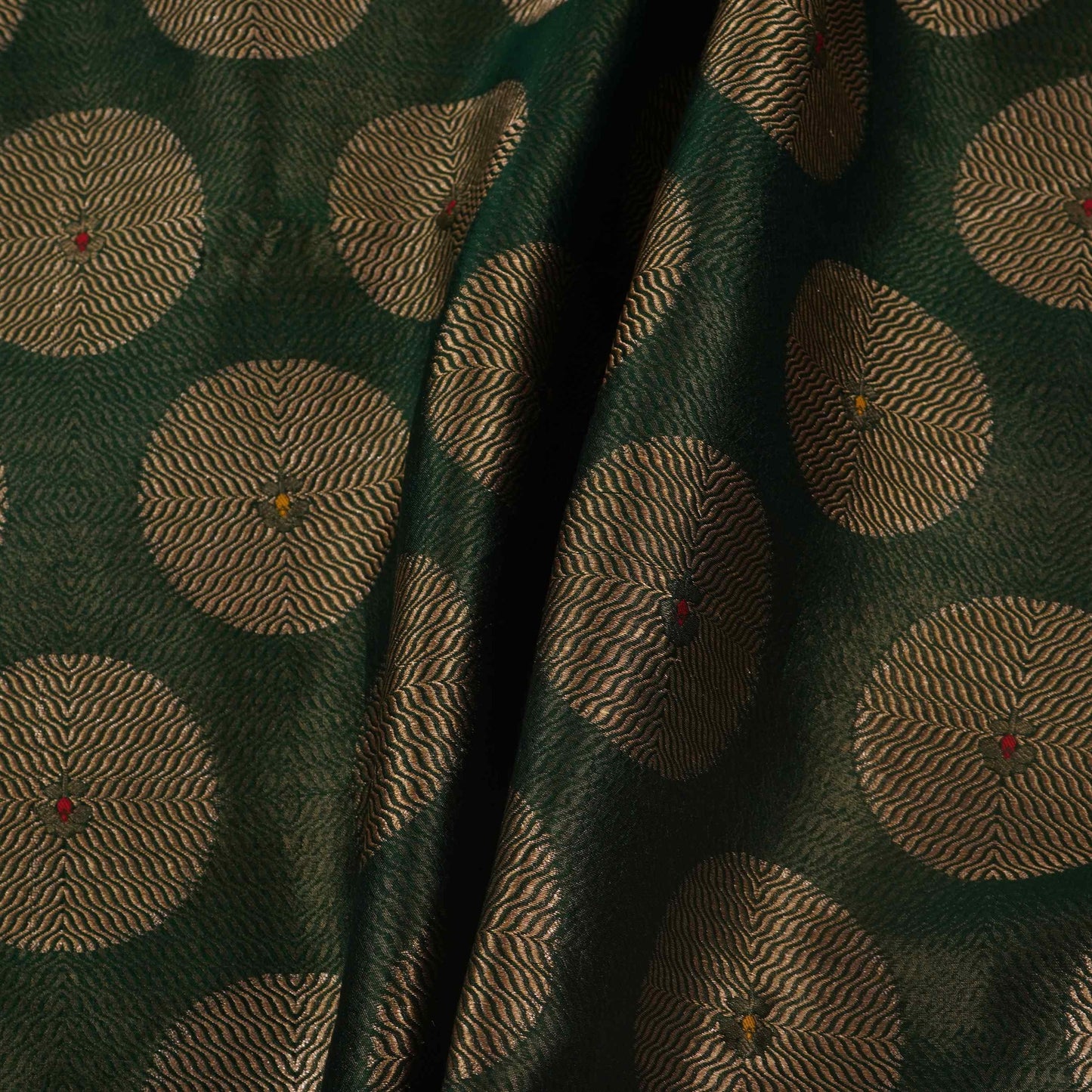 Bottle Green Zari Buta Dupion Silk Tissue Fabric YHF-32816