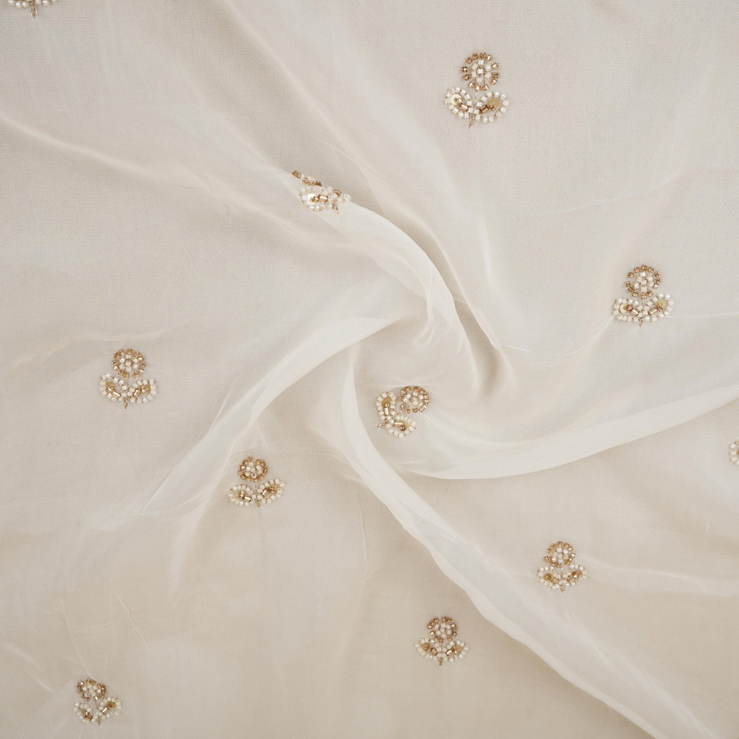 White Cutdana embroidery Organza Fabric STF-29670