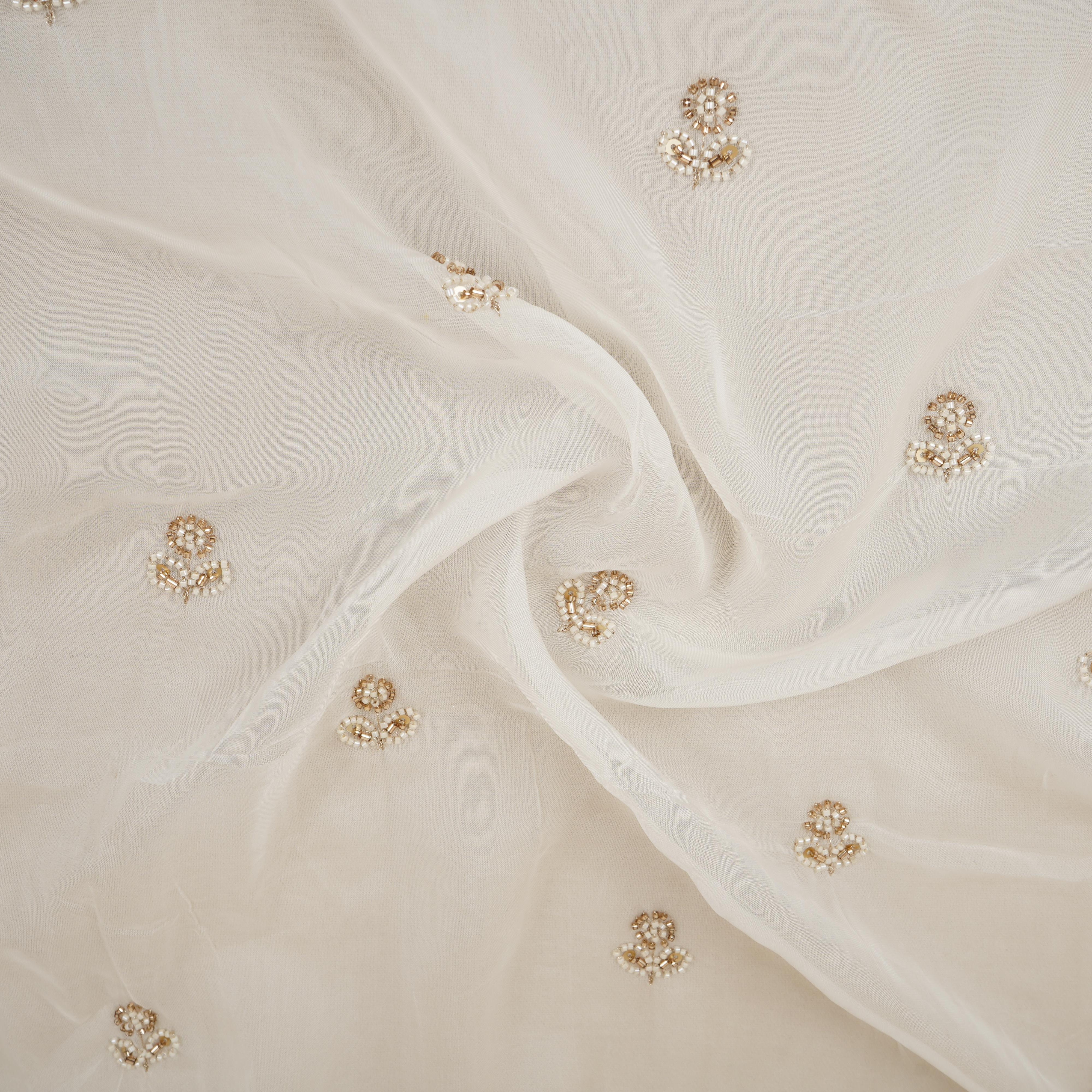 White Cutdana embroidery Organza Fabric STF-29670 - TradeUNO