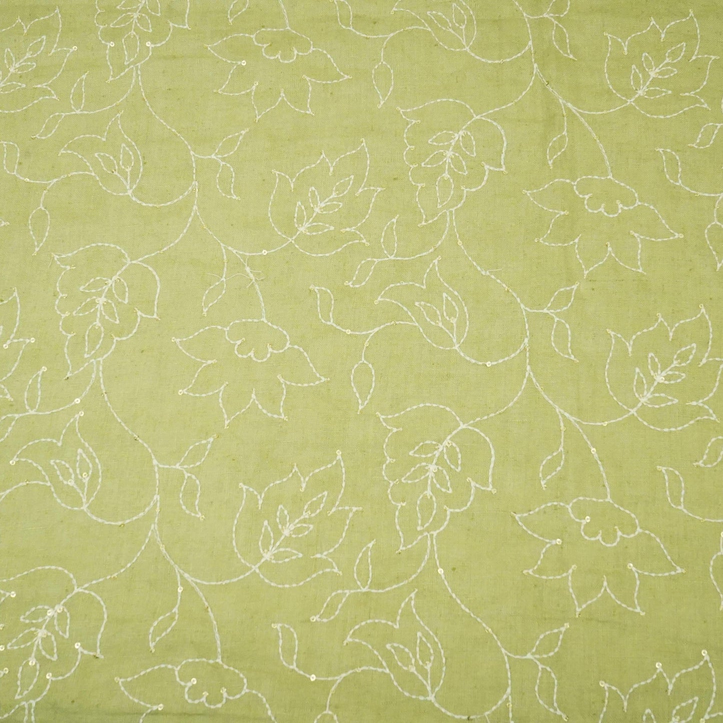 Sage Green thread embroidery Pure Linen Fabric SN-31241