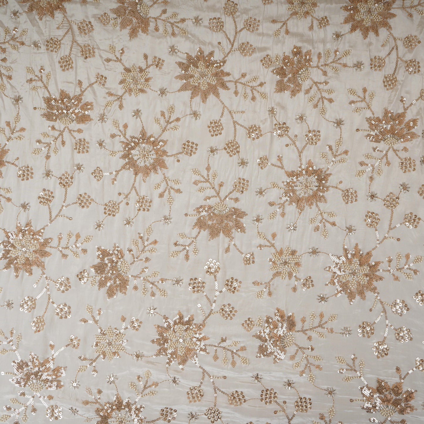 White floral Cutdana embroidery Crepe Fabric STF-29671