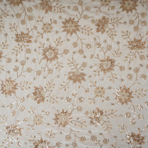 White floral Cutdana embroidery Crepe Fabric STF-29671 - TradeUNO