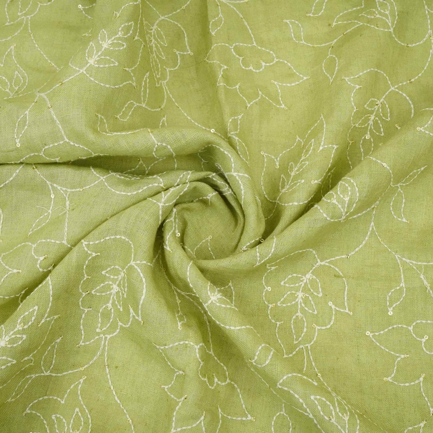 Sage Green thread embroidery Pure Linen Fabric SN-31241