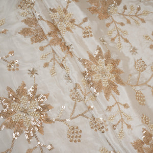 White floral Cutdana embroidery Crepe Fabric STF-29671 - TradeUNO