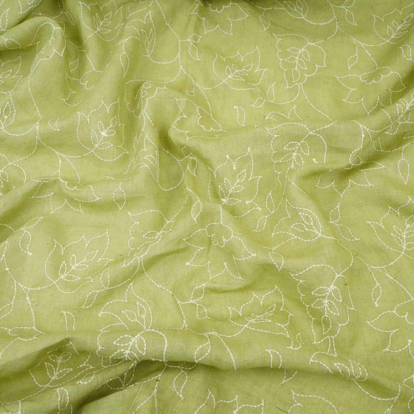 Sage Green thread embroidery Pure Linen Fabric SN-31241
