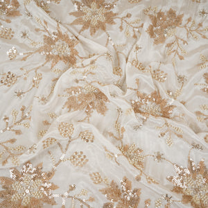 White floral Cutdana embroidery Crepe Fabric STF-29671 - TradeUNO