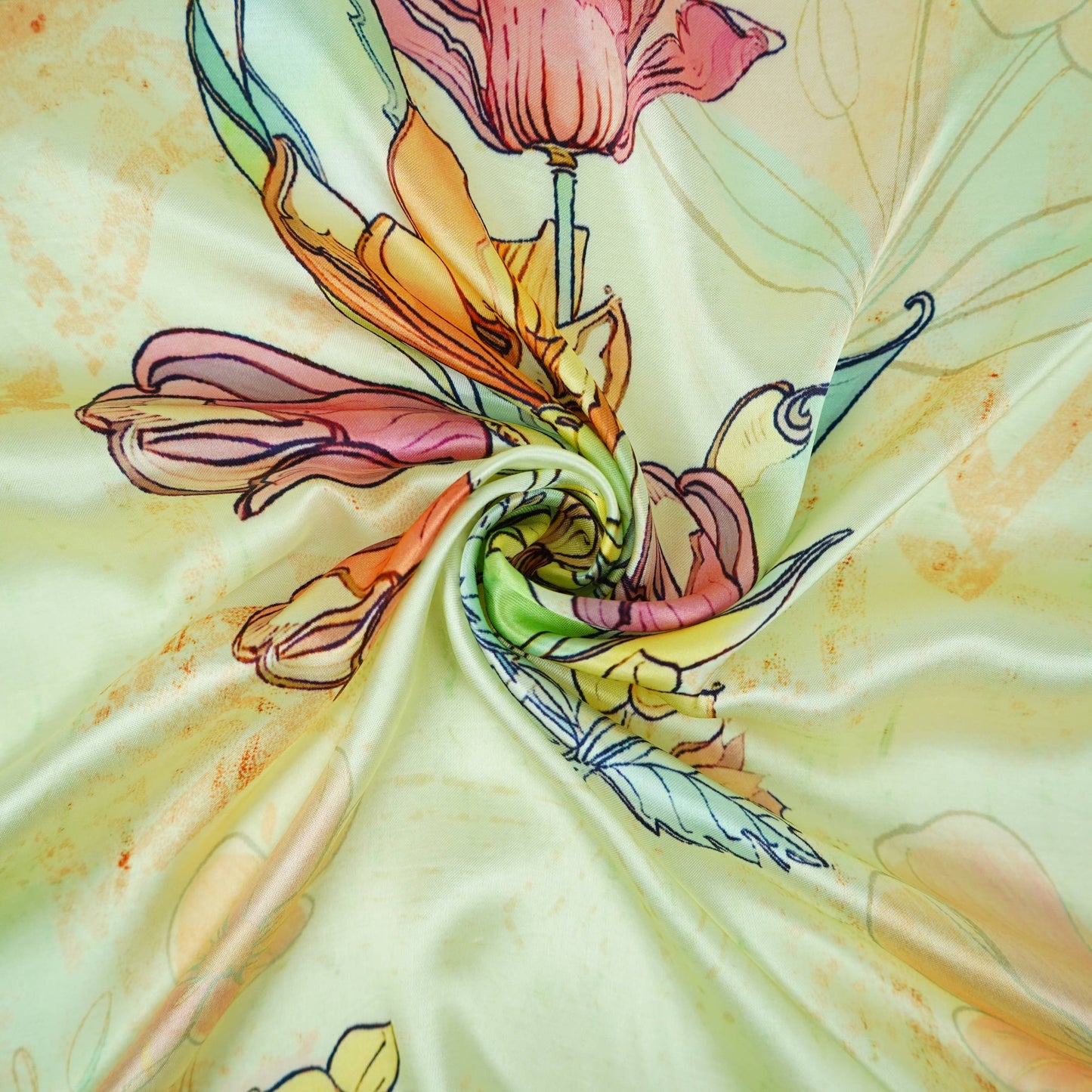 Mint Green floral print Silk Satin Fabric NVC-31558