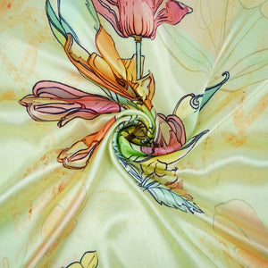 Mint Green floral print Silk Satin Fabric NVC-31558 - TradeUNO