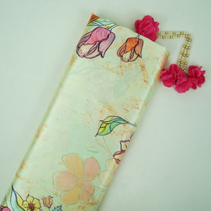 Mint Green floral print Silk Satin Fabric NVC-31558 - TradeUNO
