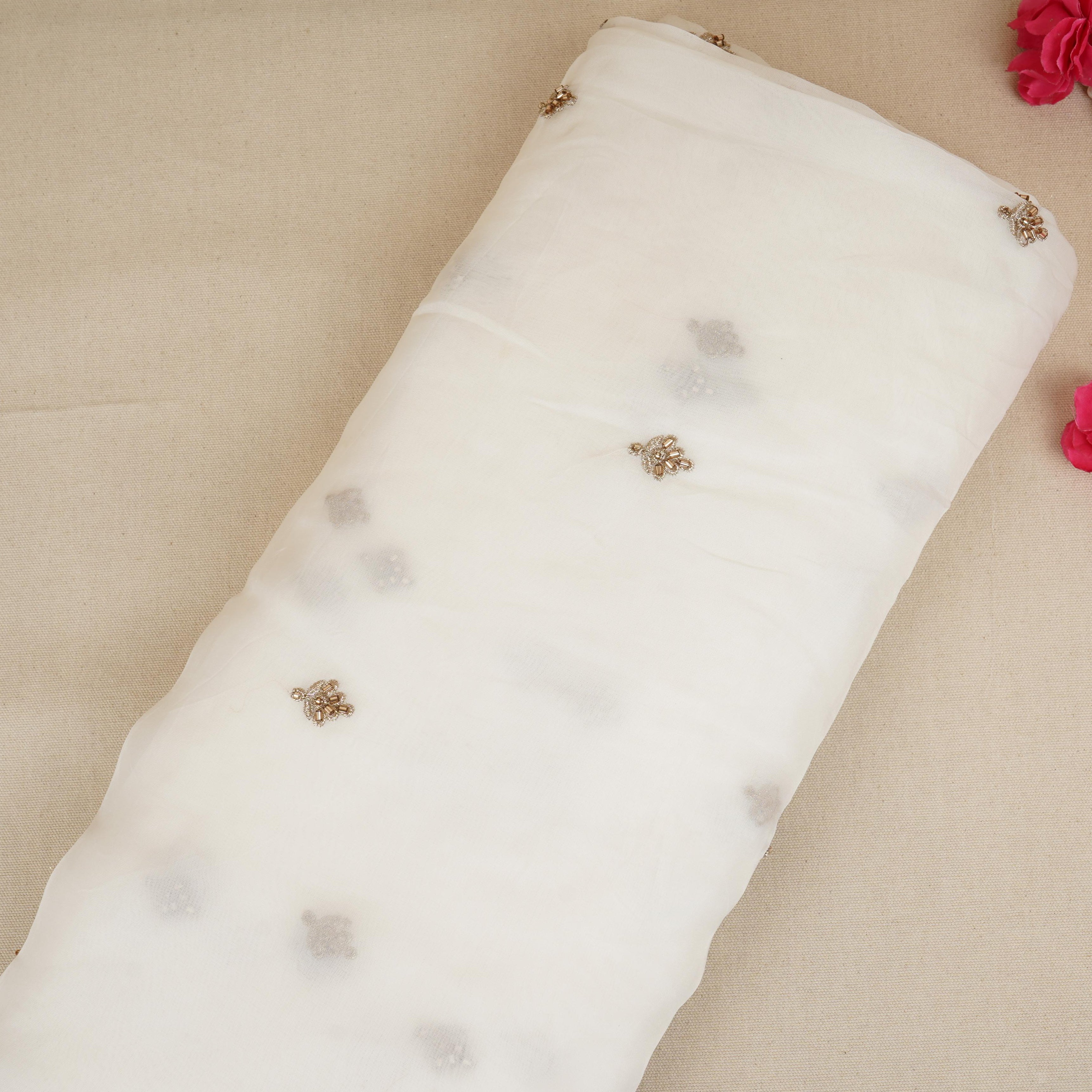 White Cutdana embroidery Organza Fabric STF-29669 - TradeUNO