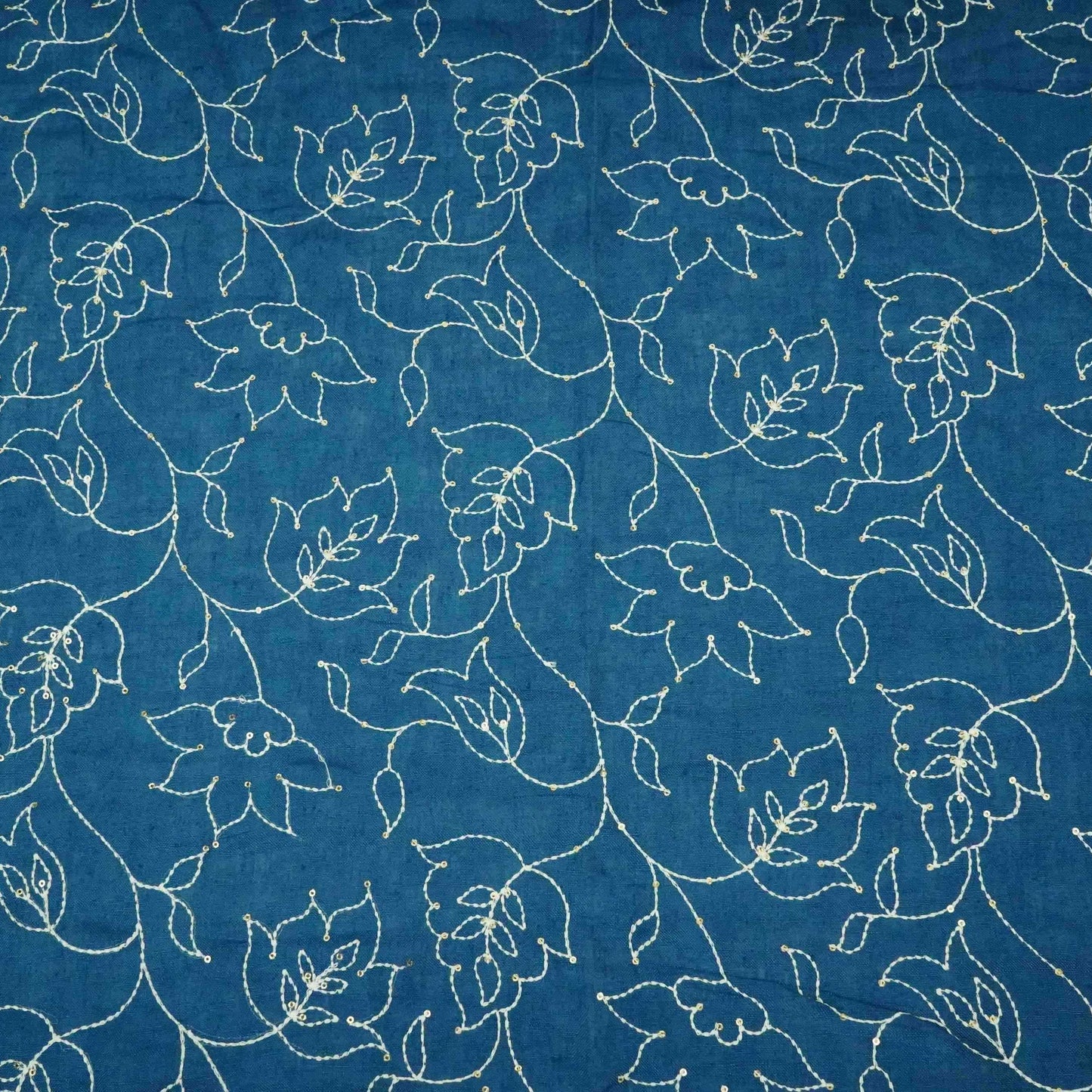 Denim Blue thread embroidery Pure Linen Fabric SN-31240