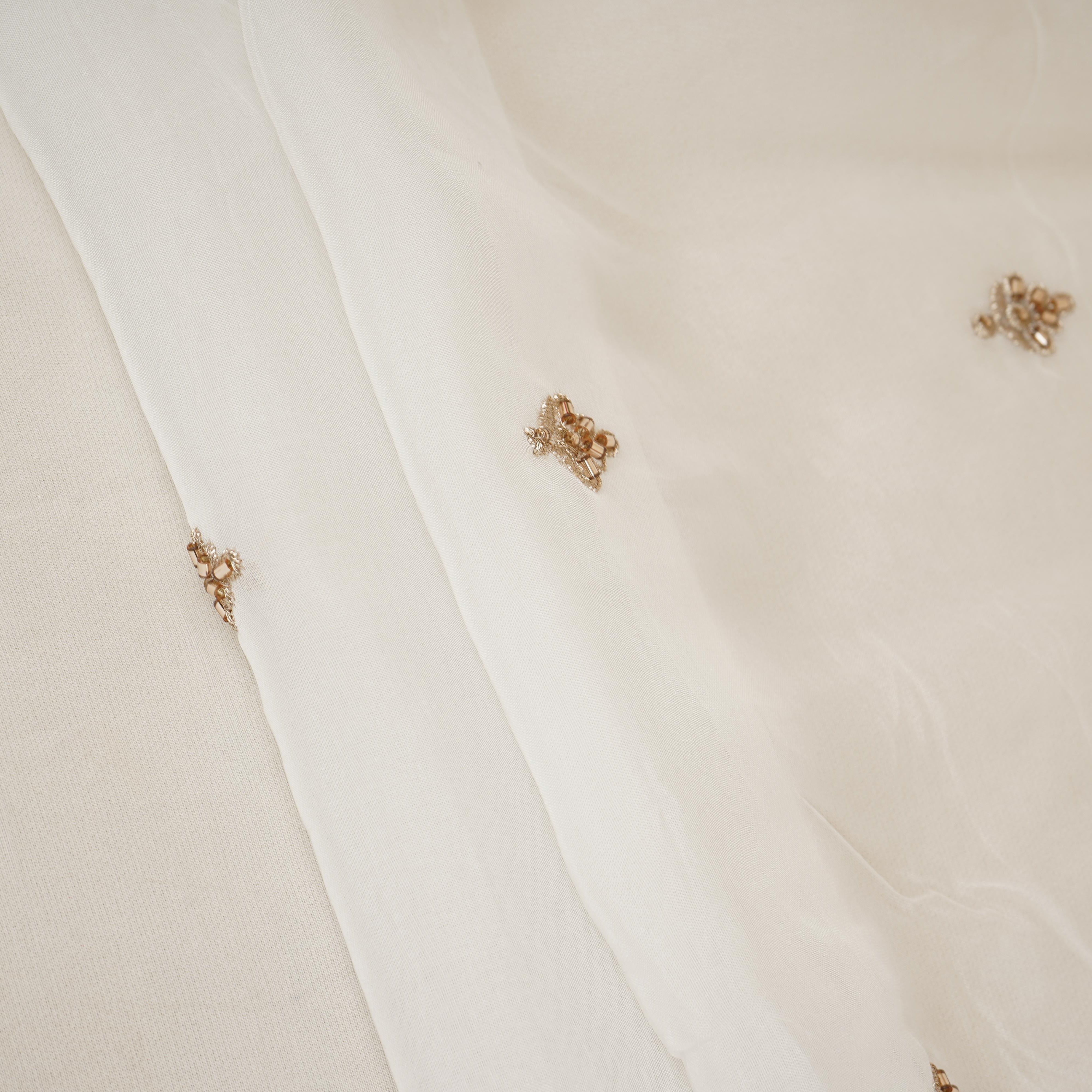 White Cutdana embroidery Organza Fabric STF-29669 - TradeUNO